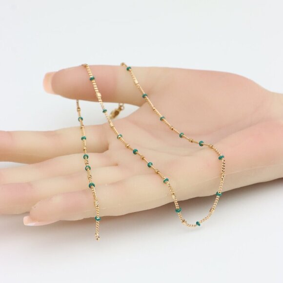 "Emerald Green Beaded Rose Gold Necklace, XPNL0294 - Picture 5 of 12